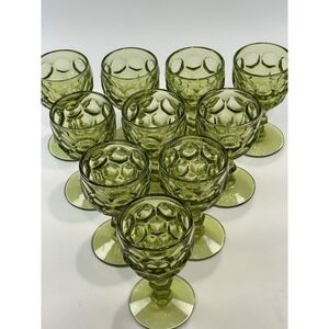 Imperial Glass Provincial Green Thumbprint Small Goblets  Set of‎ 10 3oz  4.5"